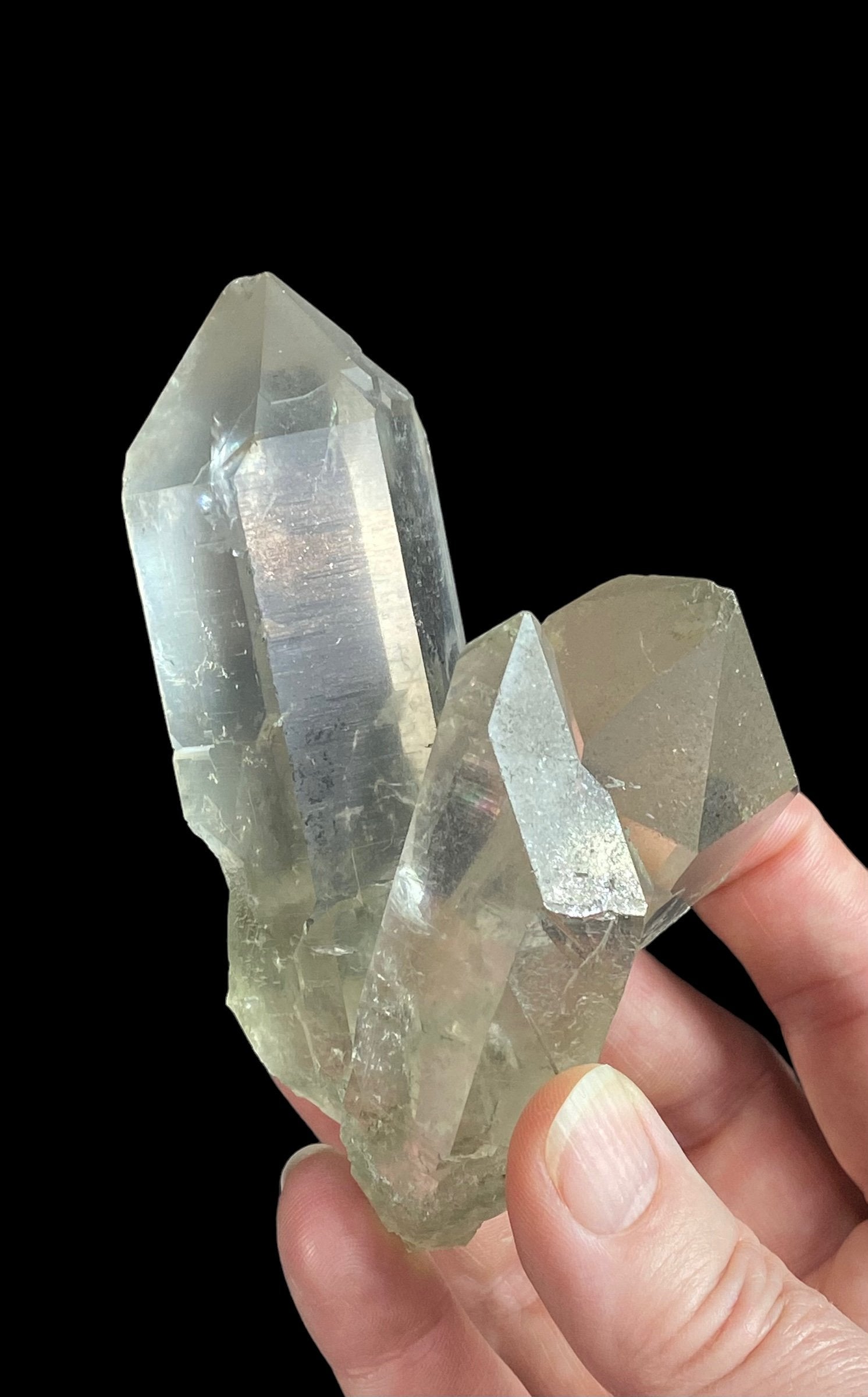 Chlorite Coated Quartz Crystal Cluster