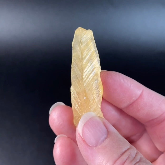 Phosphorescent Golden Feather Tapered Calcite Crystal