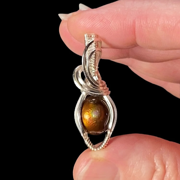 Mexican Fire Agate & Sterling Silver Wire Wrapped Pendant