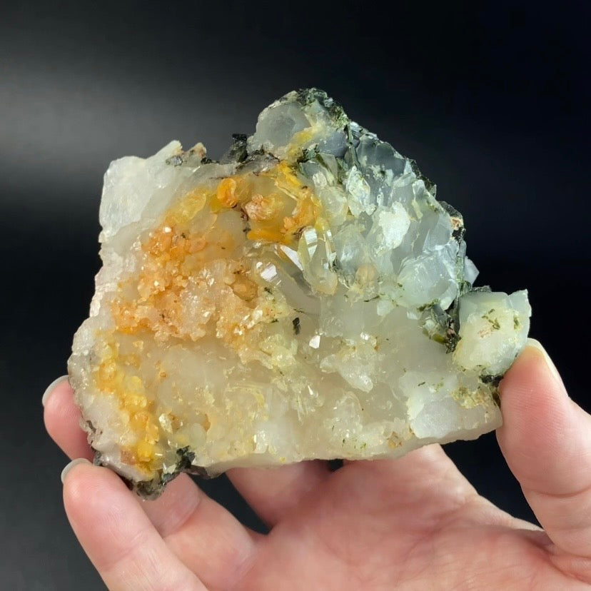 Quartz Crystal Cluster with Dark Green Epidote Crystals