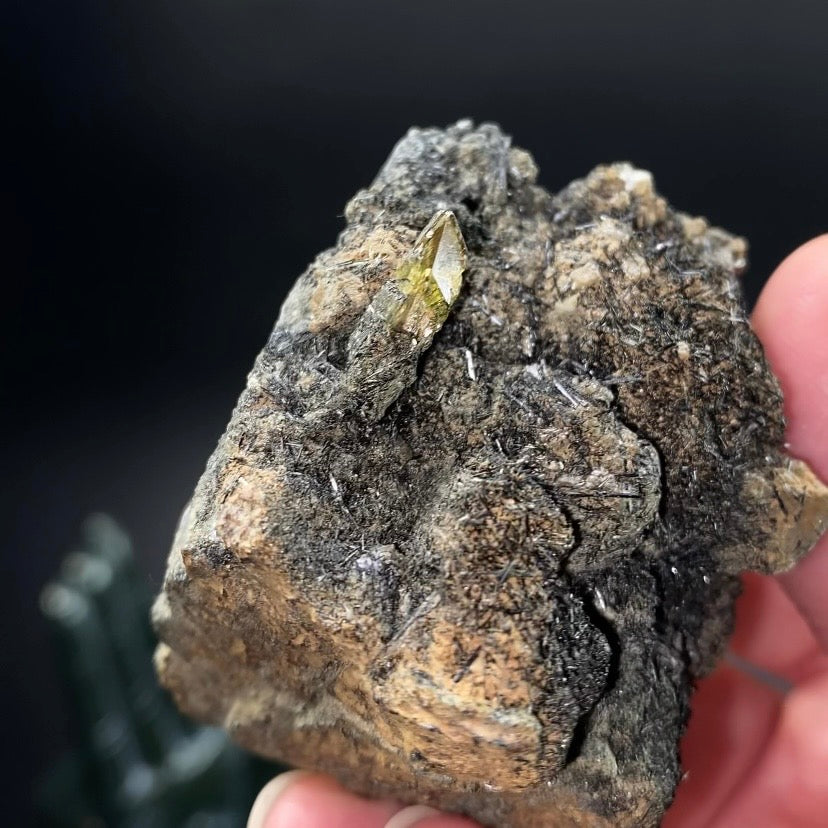 Yellow Green Titanite Sphene Crystal with Rutile on Matrix