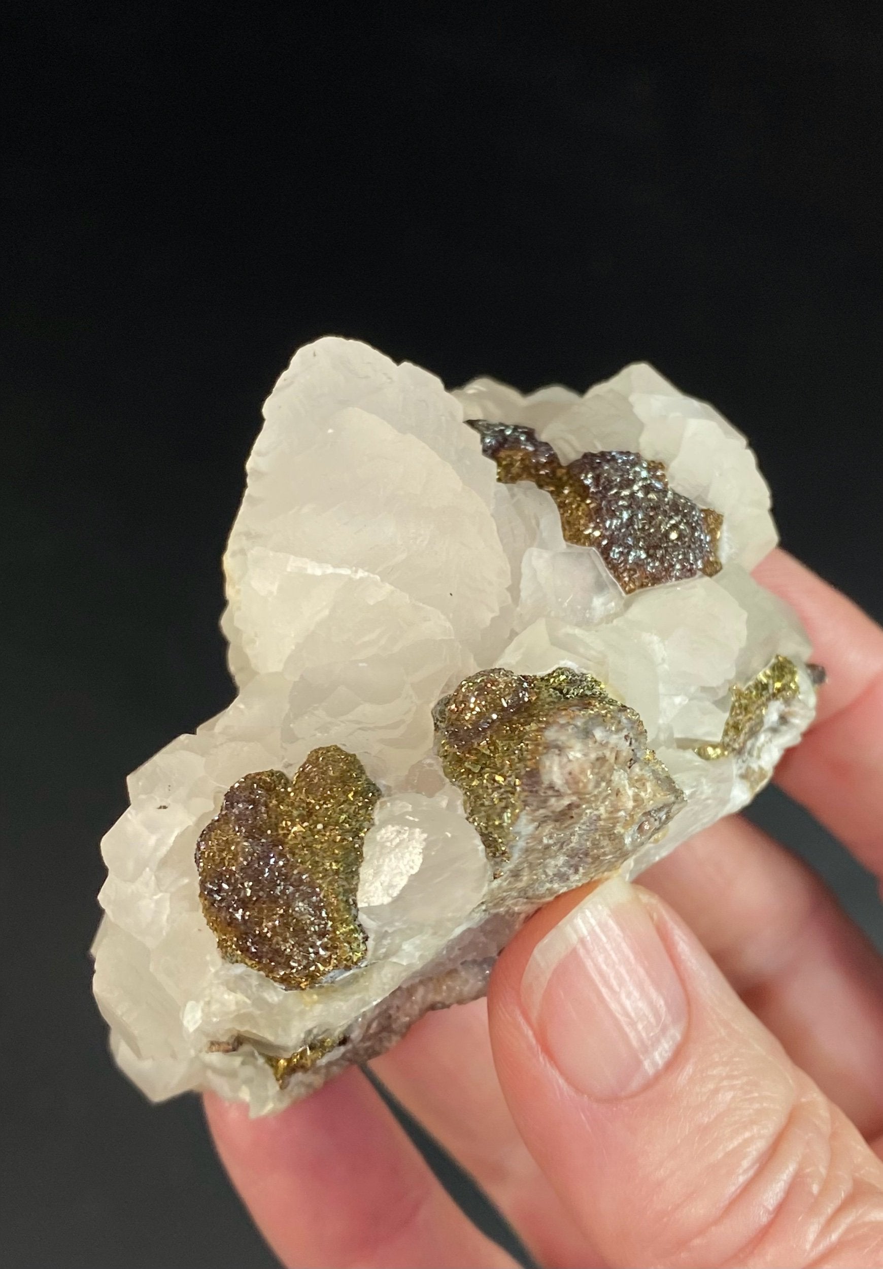 Fluorescent Calcite Specimen with Iridescent Pyrite from Trepca Mine Complex, Kosovo