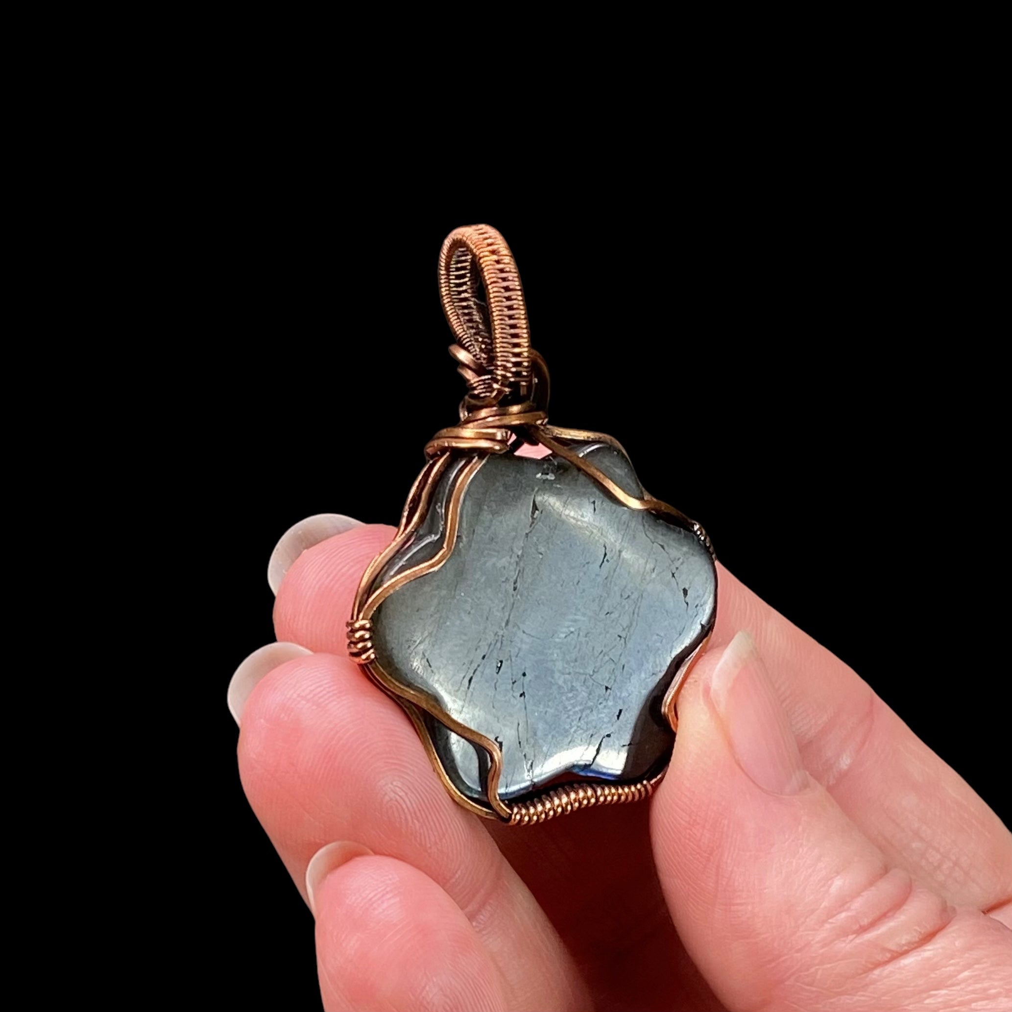 Labradorite Dog Paw Cabochon and Copper Wire Wrapped Pendant