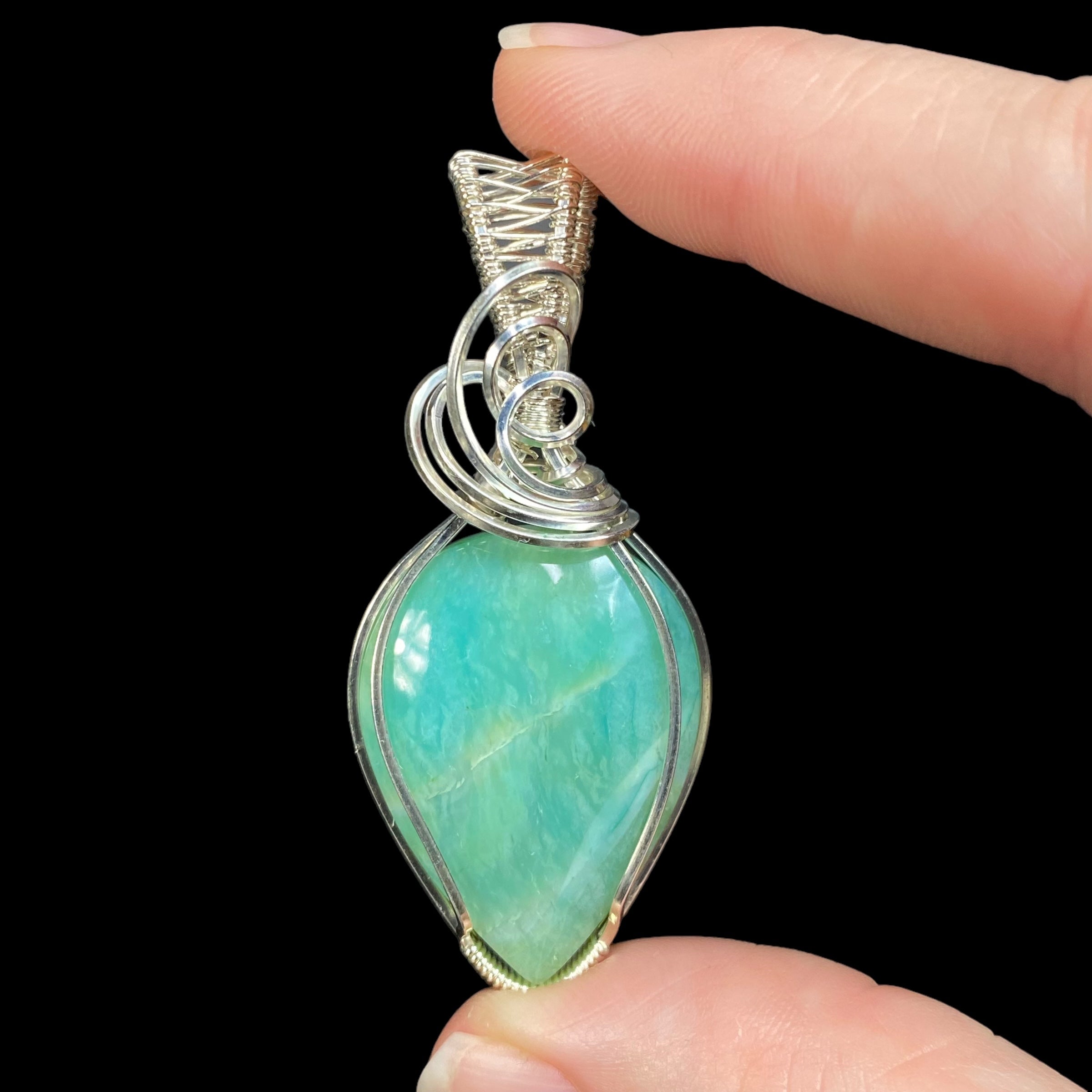 Opalized Petrified Wood & Sterling Silver Wire Wrapped Pendant