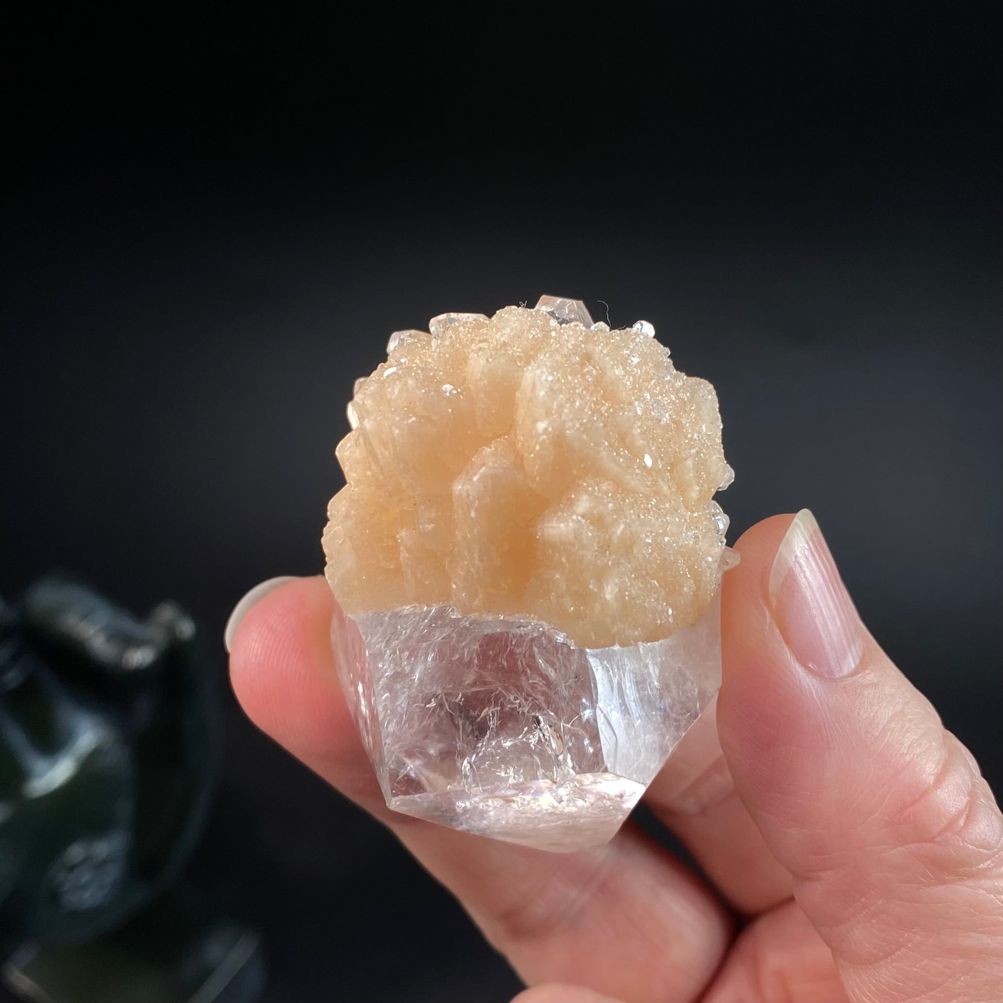 Clear Apophyllite Crystal with Peach Stilbite – Collector Mineral Specimen
