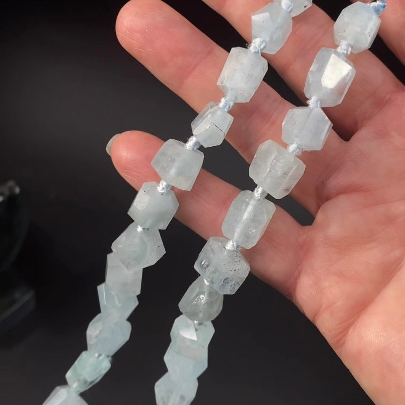 Polished Aquamarine Crystal Knotted Necklace