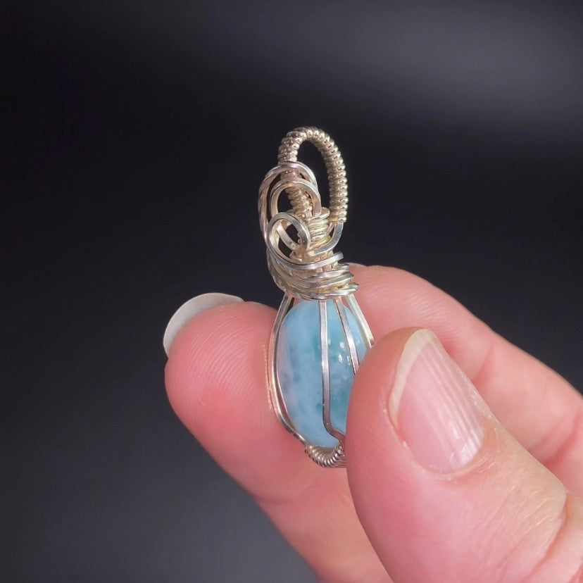 Larimar and Sterling Silver Wire Wrapped Pendant