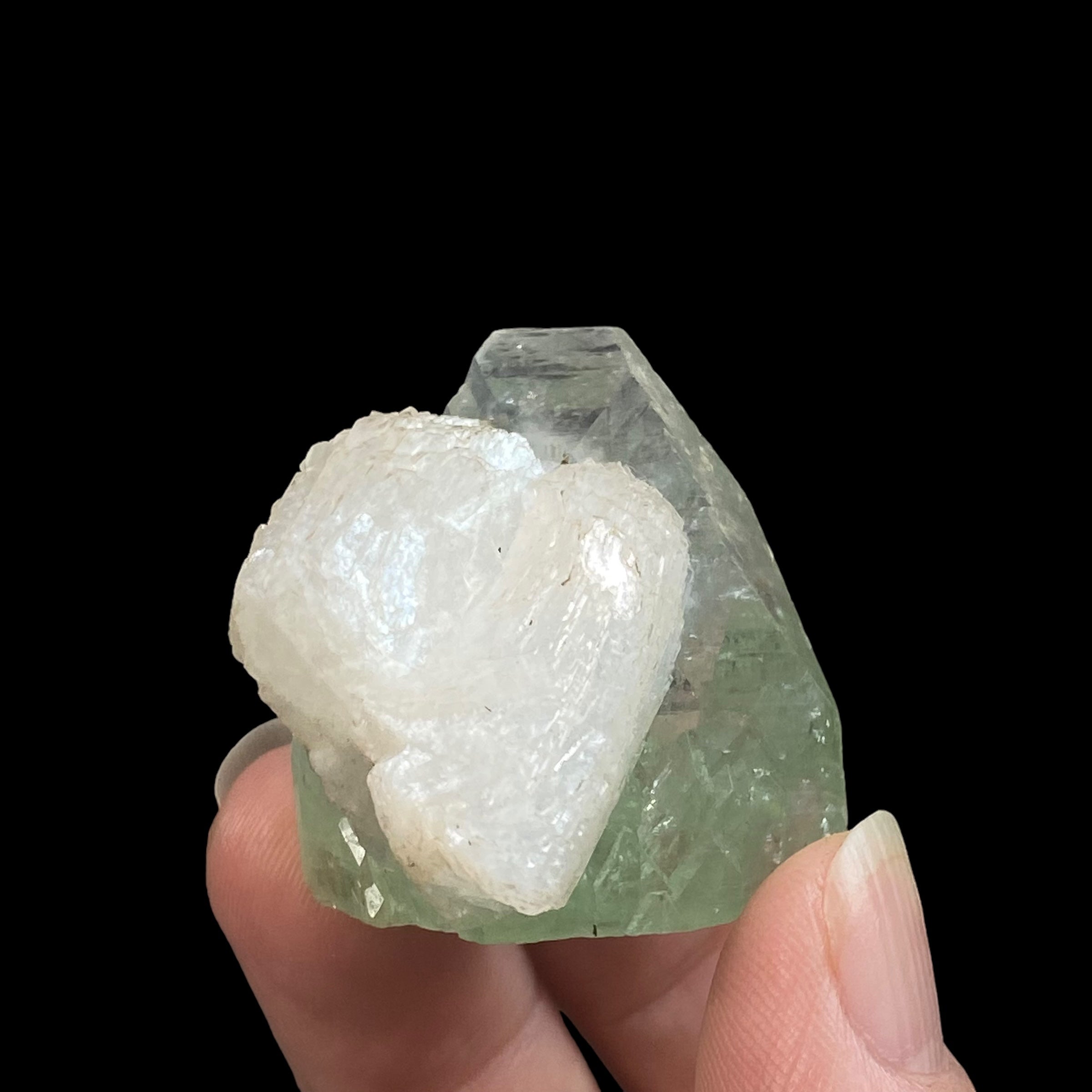 Green and Clear Apophyllite Crystal with Stilbite from Jalgaon, Maharashtra, India