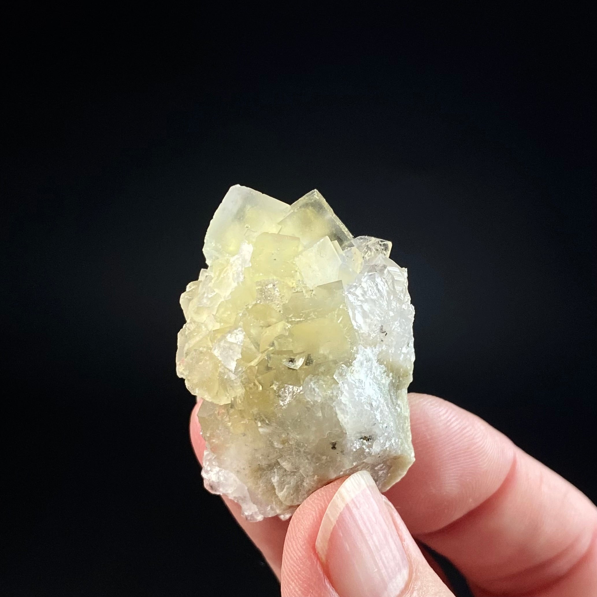 Pale Yellow Cubic Fluorite Cluster from El Hammam Mine, Morocco