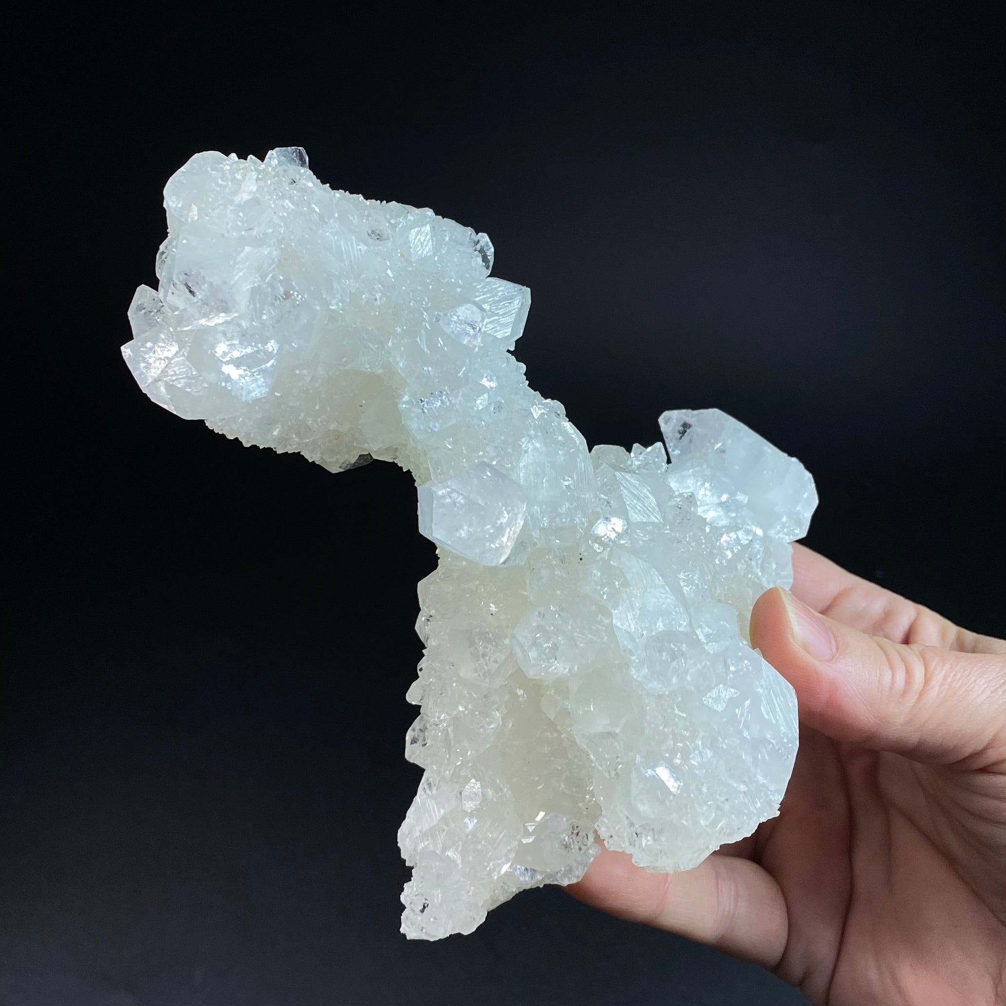 Clear Apophyllite Stalactite Formation Cluster with Fluorescent Calcite Core
