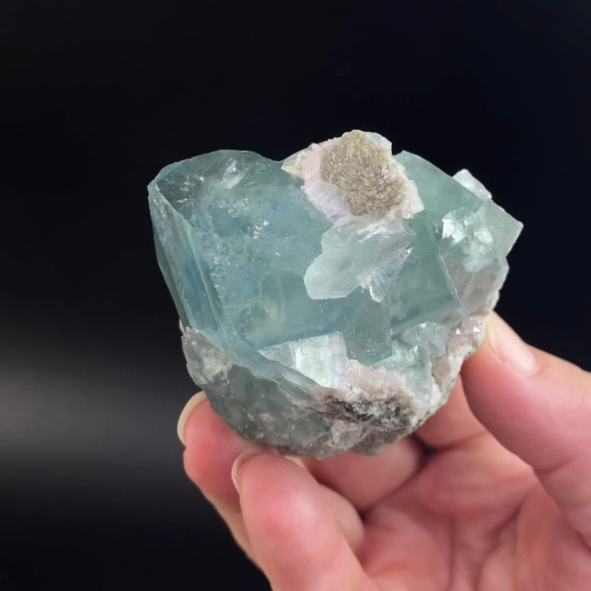 Teal Green Fluorite Cluster with Calcite