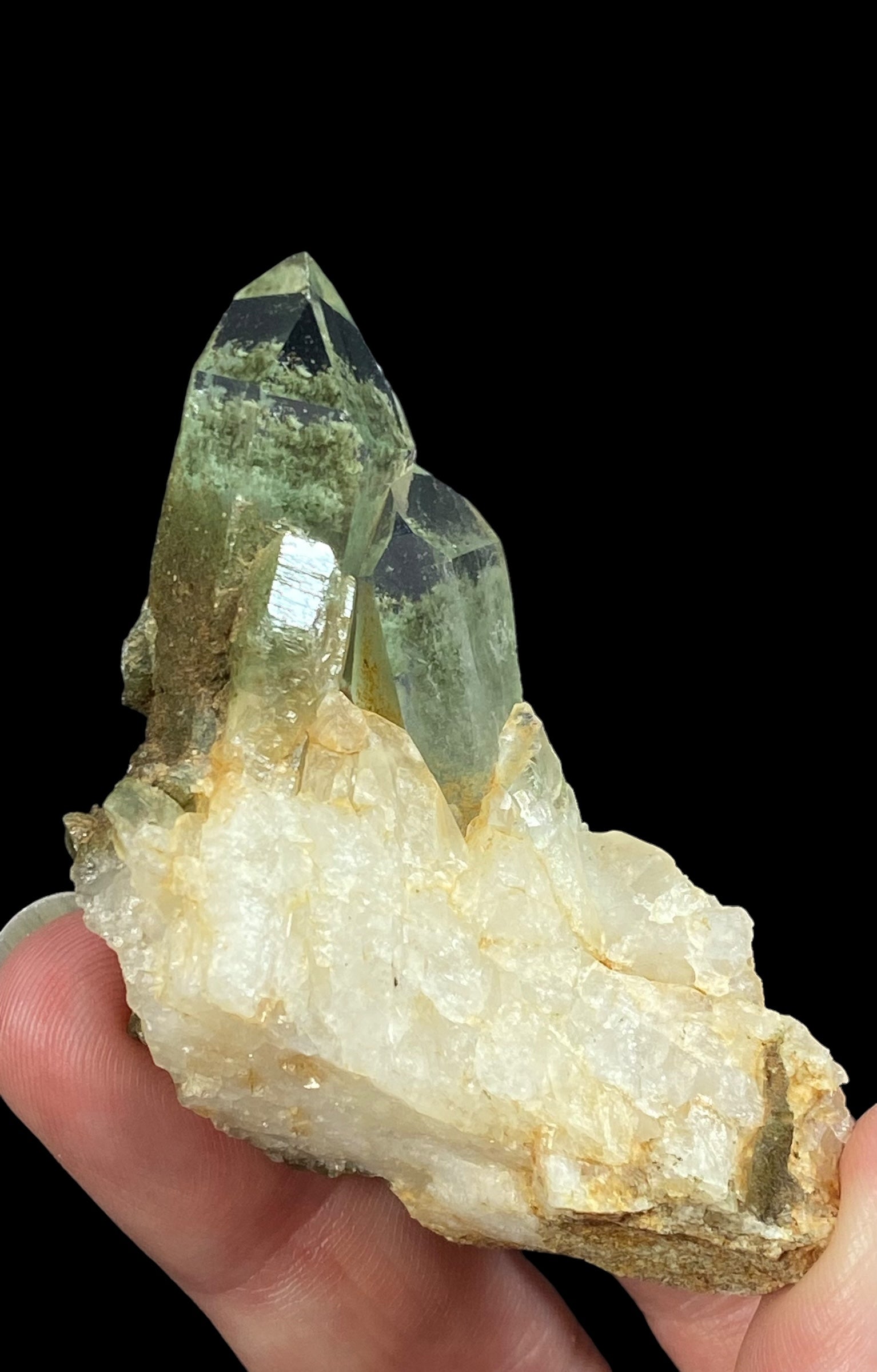 Chlorite Included Quartz Cluster with Iron Oxide -