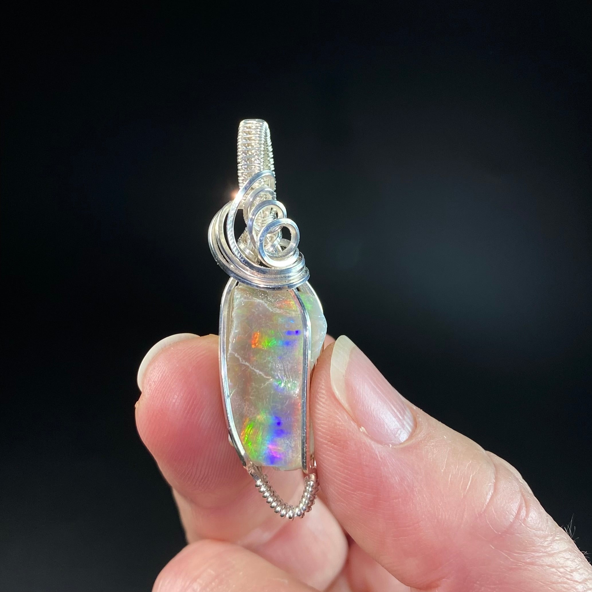 Ethiopian Welo Opal & Sterling Silver Wire Wrapped Pendant
