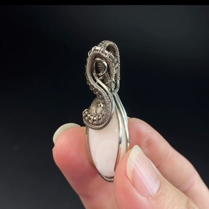 Fluorescent Mangano Calcite & Sterling Silver Wire Wrapped Pendant