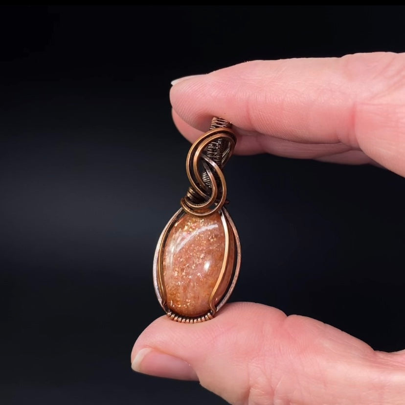 Sunstone and Copper Wire Wrapped Pendant