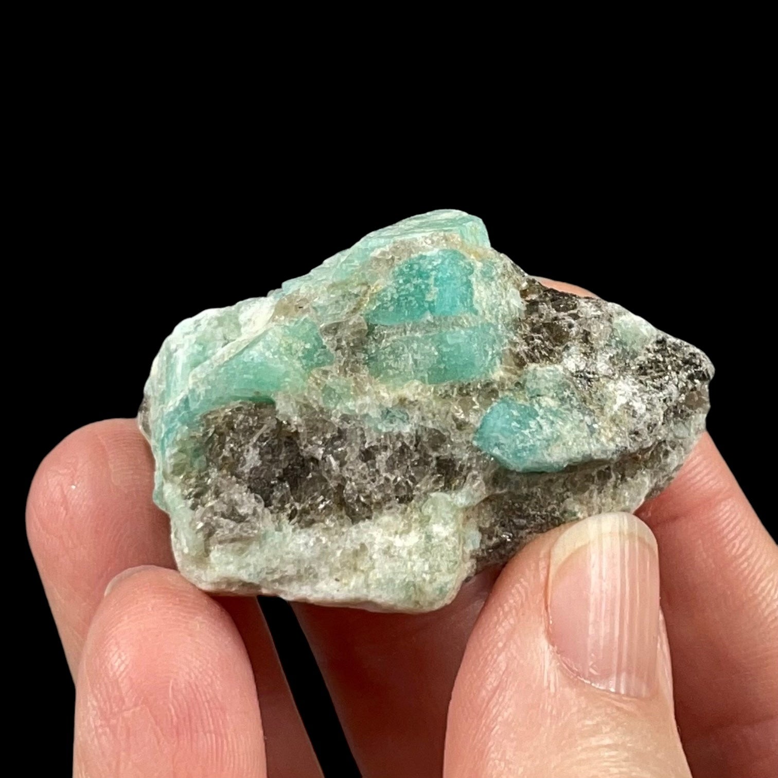 Amazonite crystals with smoky quartz and feldspar