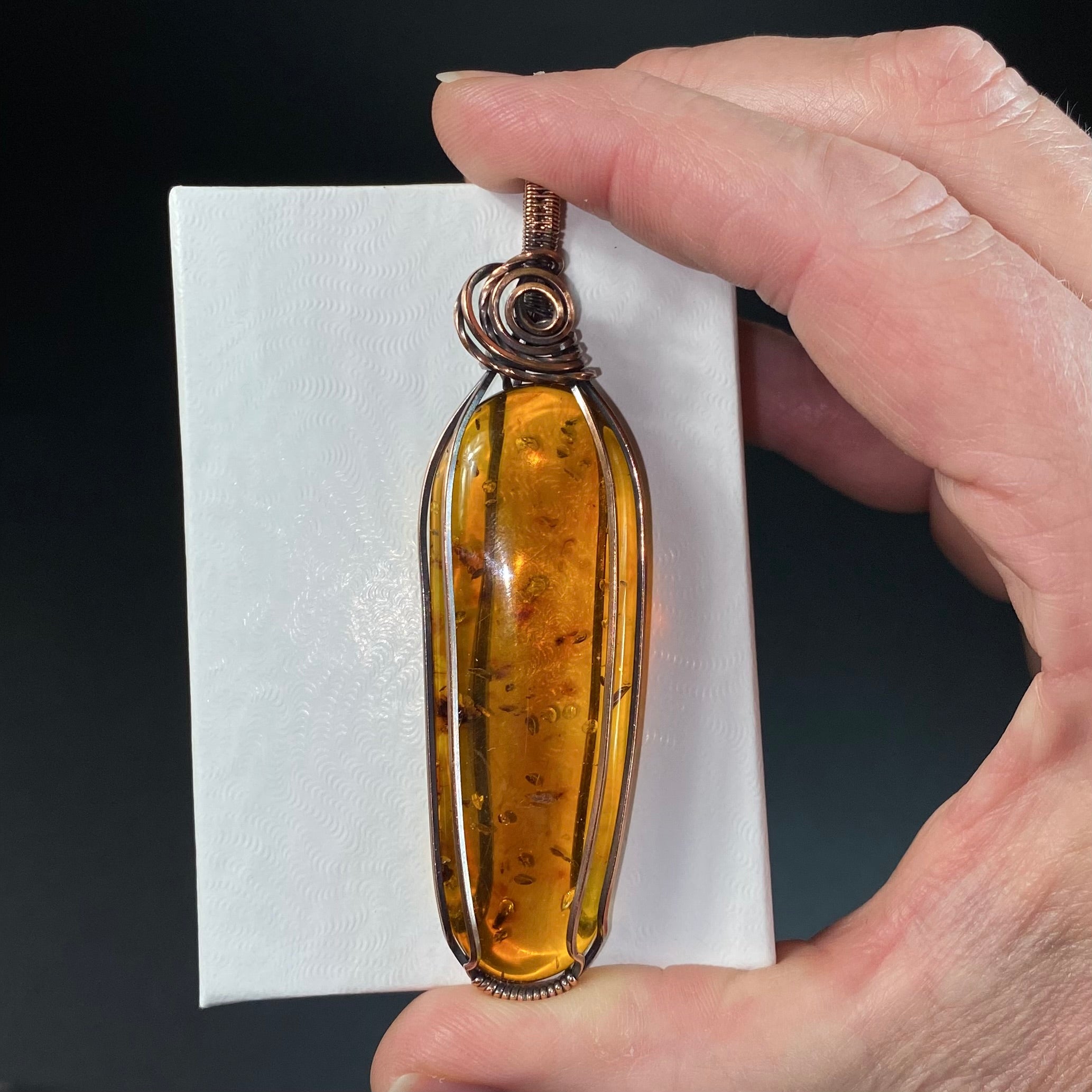 Amber and Copper Wire Wrapped Pendant