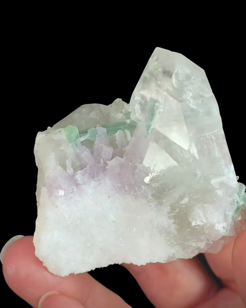 Lepidolite, Green Tourmaline & Quartz Cluster