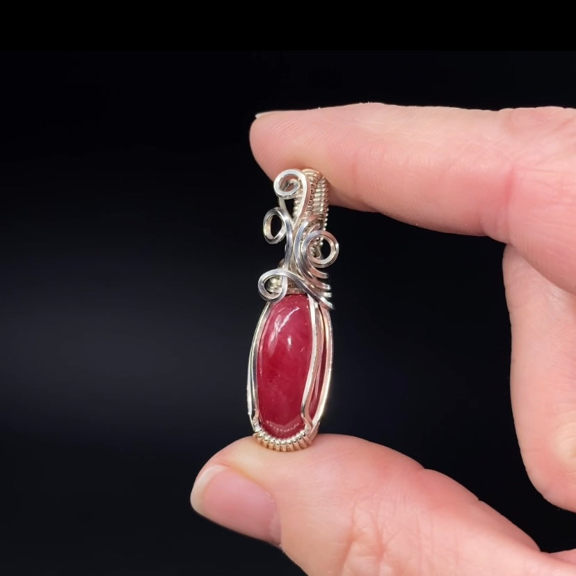 High Grade Polished Rhodonite & Sterling Silver Wire Wrapped Pendant