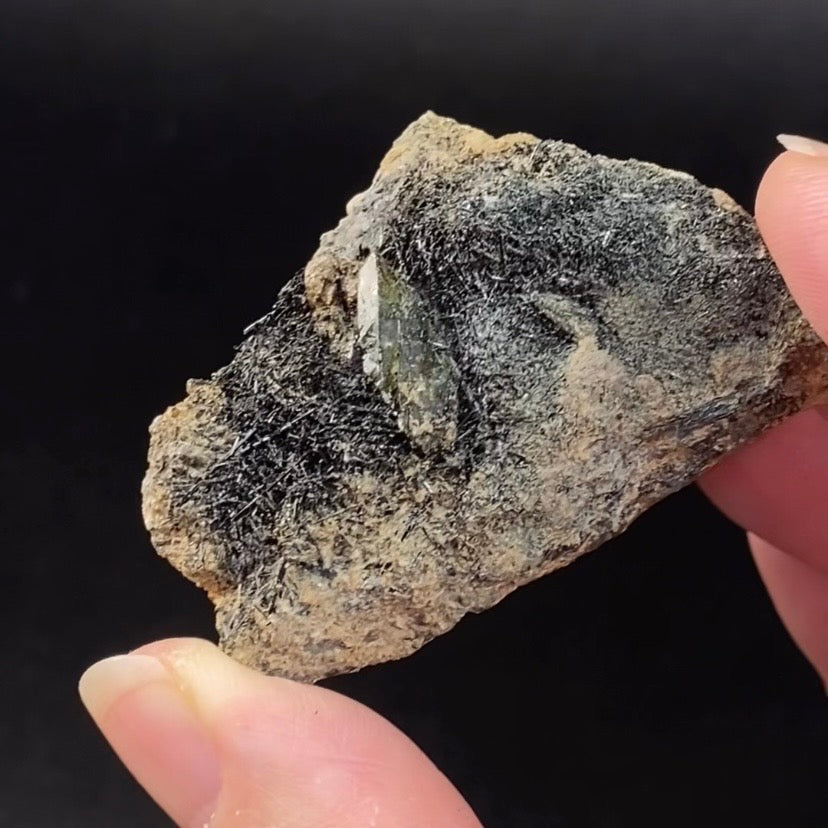 Green Titanite Sphene Crystal with Rutile on Matrix