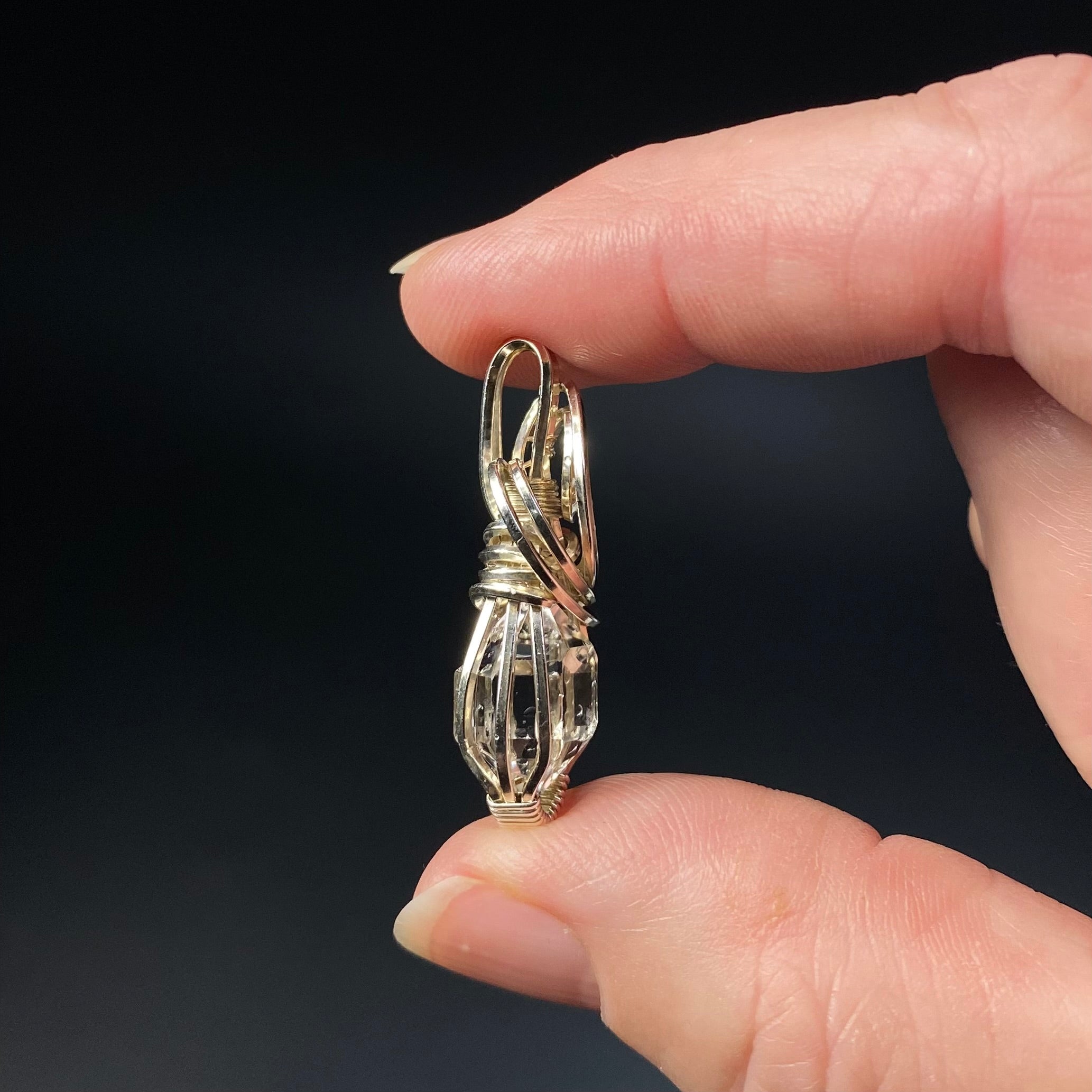 Herkimer Diamond Quartz Crystal with Imprint, and Sterling Silver Wire Wrapped Pendant