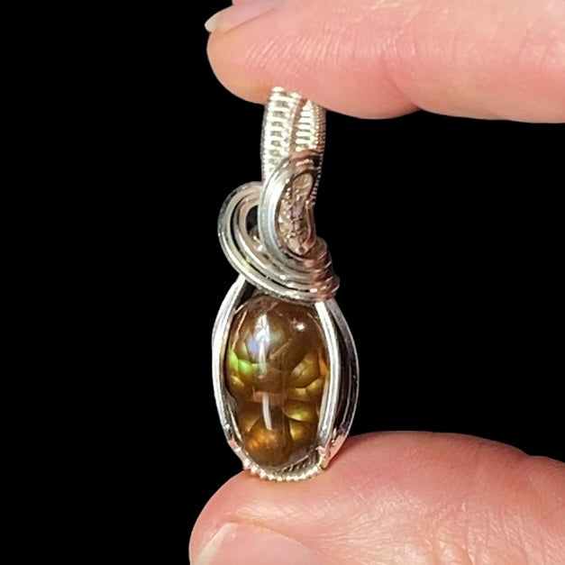 Mexican Fire Agate & Sterling Silver Wire Wrapped Pendant