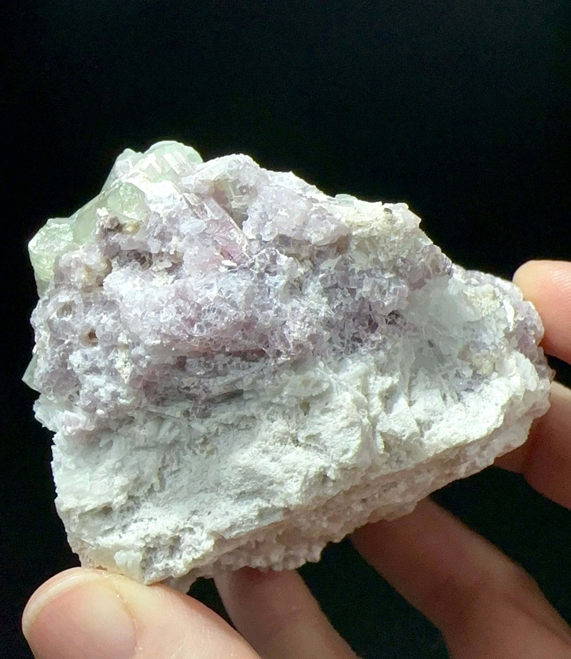 Pale Green & Pink Watermelon Tourmaline Crystals with Lepidolite & Cleavelandite