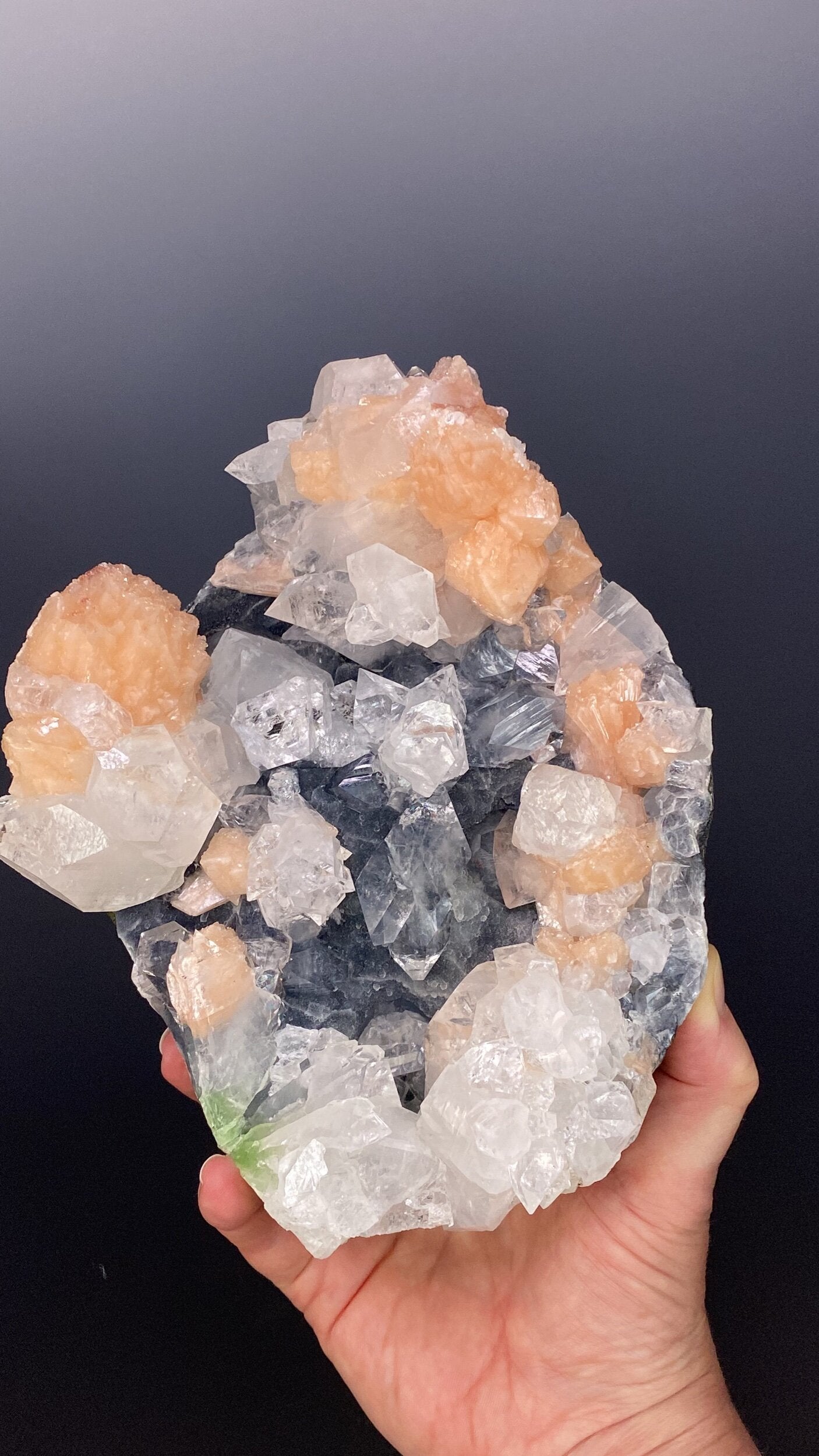 Clear Apophyllite Crystal Cluster with Stilbite in Trimmed Basalt Pocket from Maharashtra, India