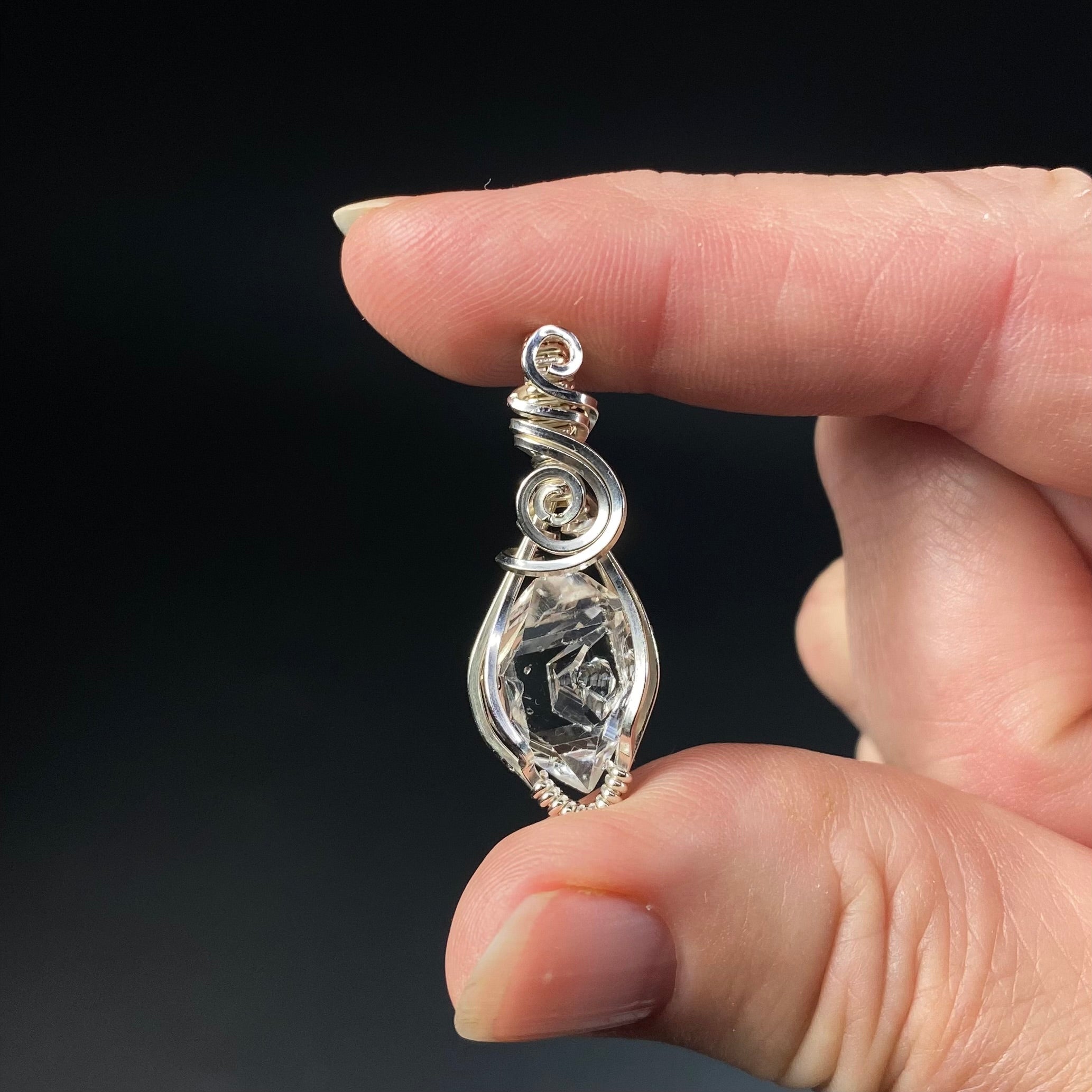 Herkimer Diamond Quartz & Sterling Silver Wire Wrapped Pendant