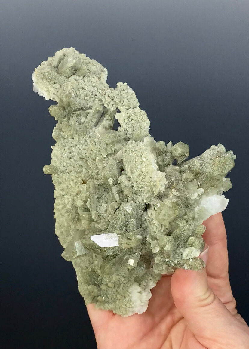 Chlorite Included Quartz Crystal Cluster with Pericline