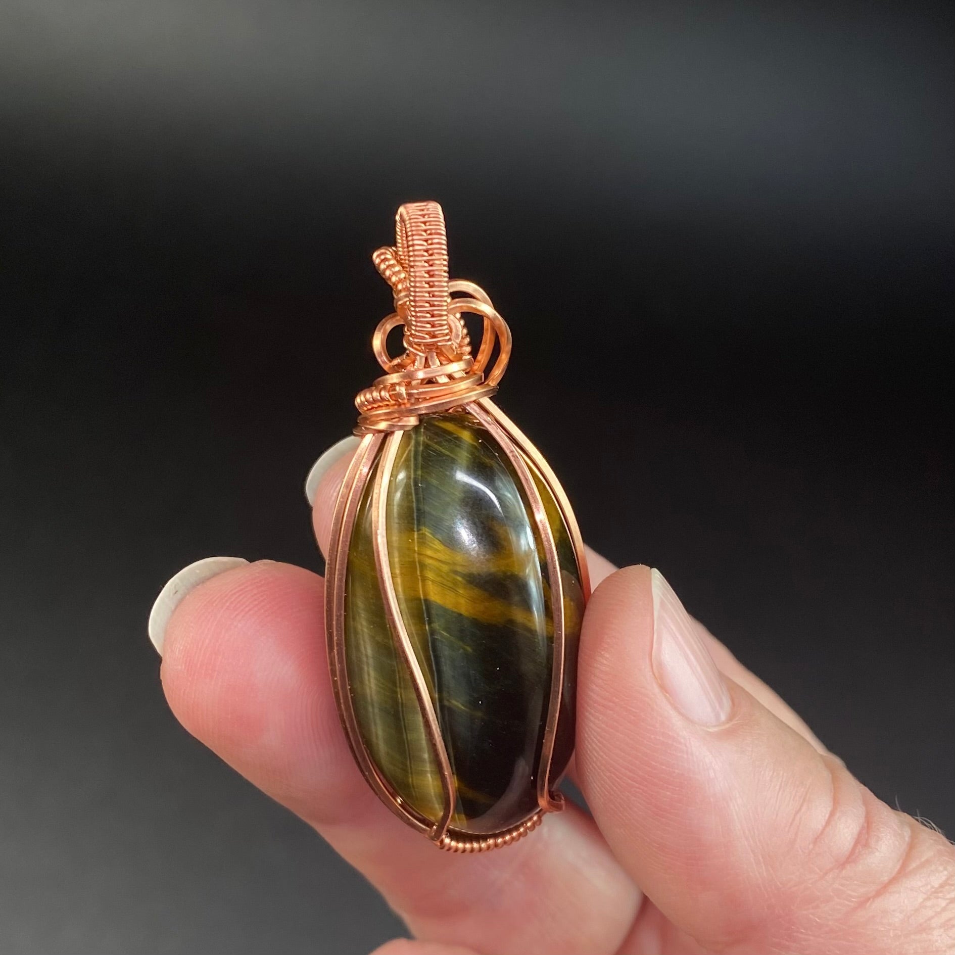 Tiger Eye & Copper Wire Wrapped Pendant