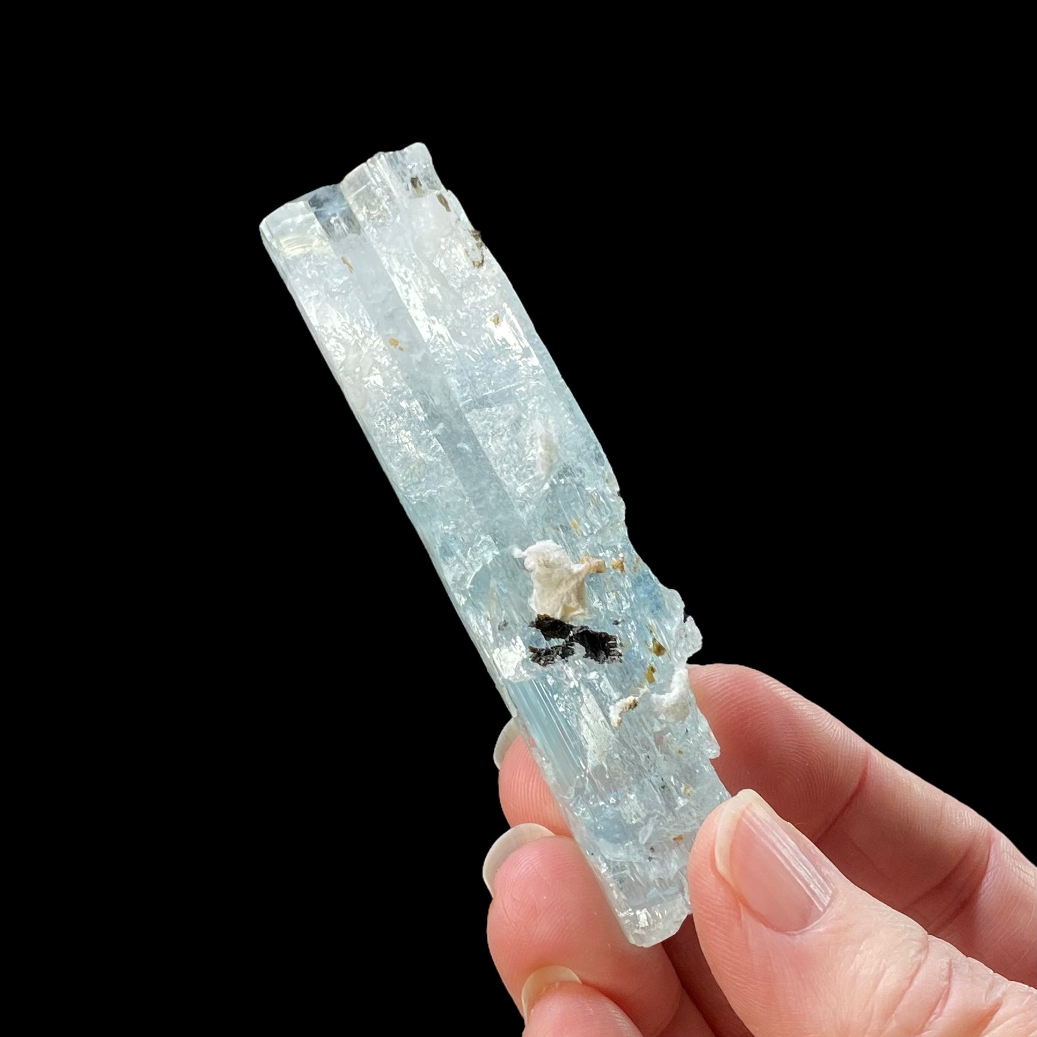 Aquamarine Crystal with Minor Black Tourmaline & Feldspar