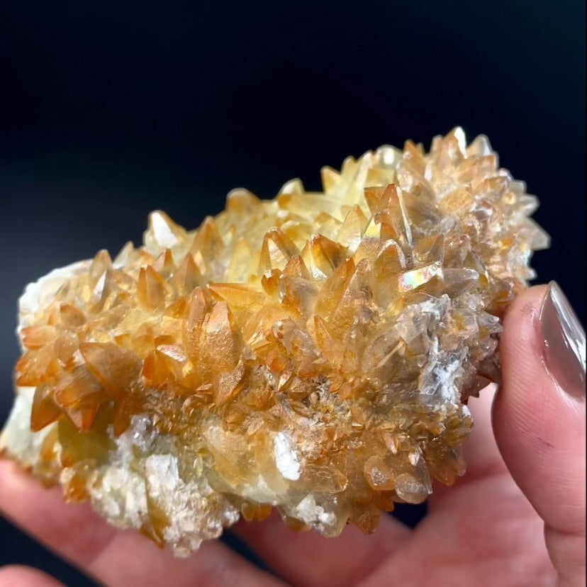 Dog Tooth Calcite Cluster with Natural Iridescent Iron Oxide Surface Coating