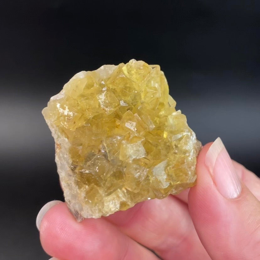 Yellow Moscona Cubic Fluorite Cluster from Asturias Spain - Phosphorescent