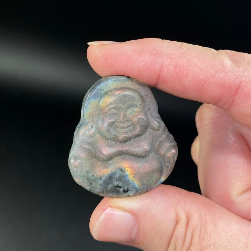 Labradorite Carved Buddha Cabochon - Pocket Stone