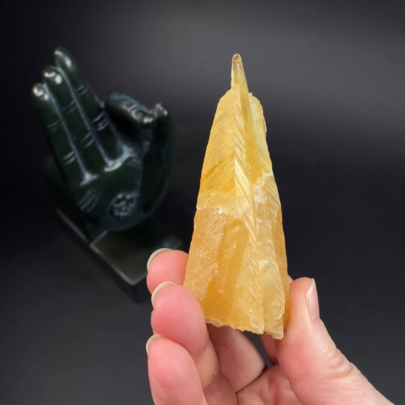 Phosphorescent Golden Feather Tapered Calcite Crystal