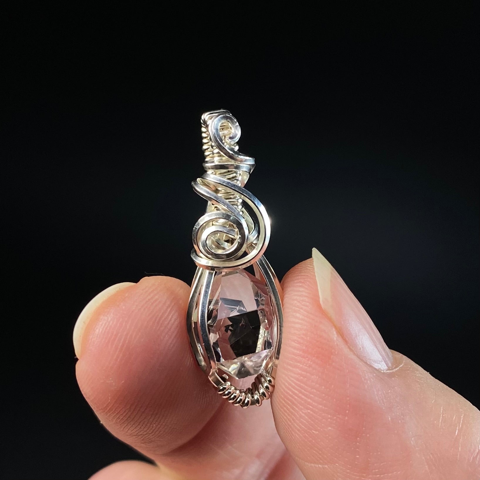 Herkimer Diamond Quartz & Sterling Silver Wire Wrapped Pendant