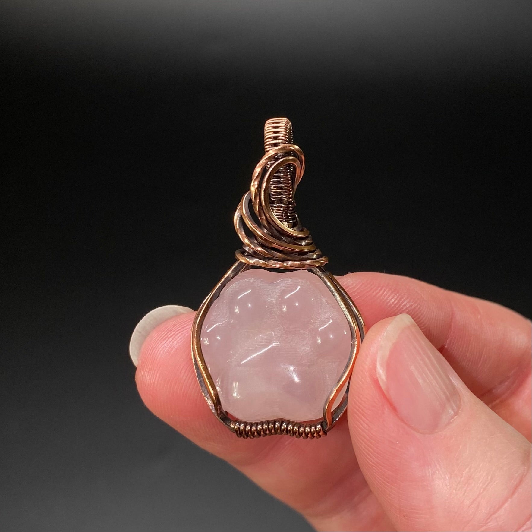 Rose Quartz Dog or Cat Paw Cabochon and Copper Wire Wrapped Pendant