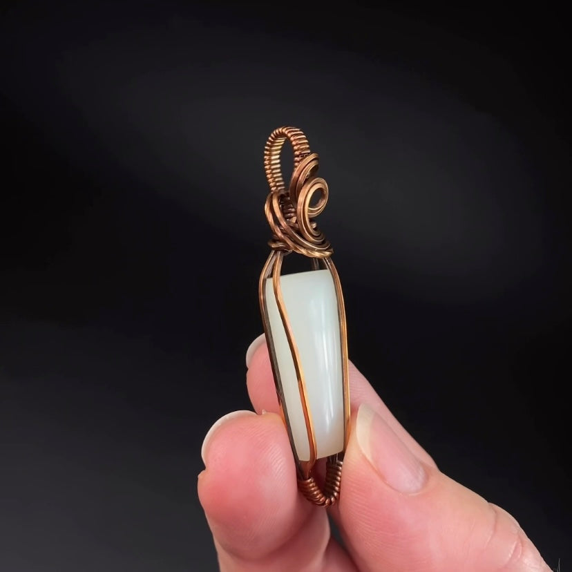 Green Common Opal and Copper Wire Wrapped Pendant
