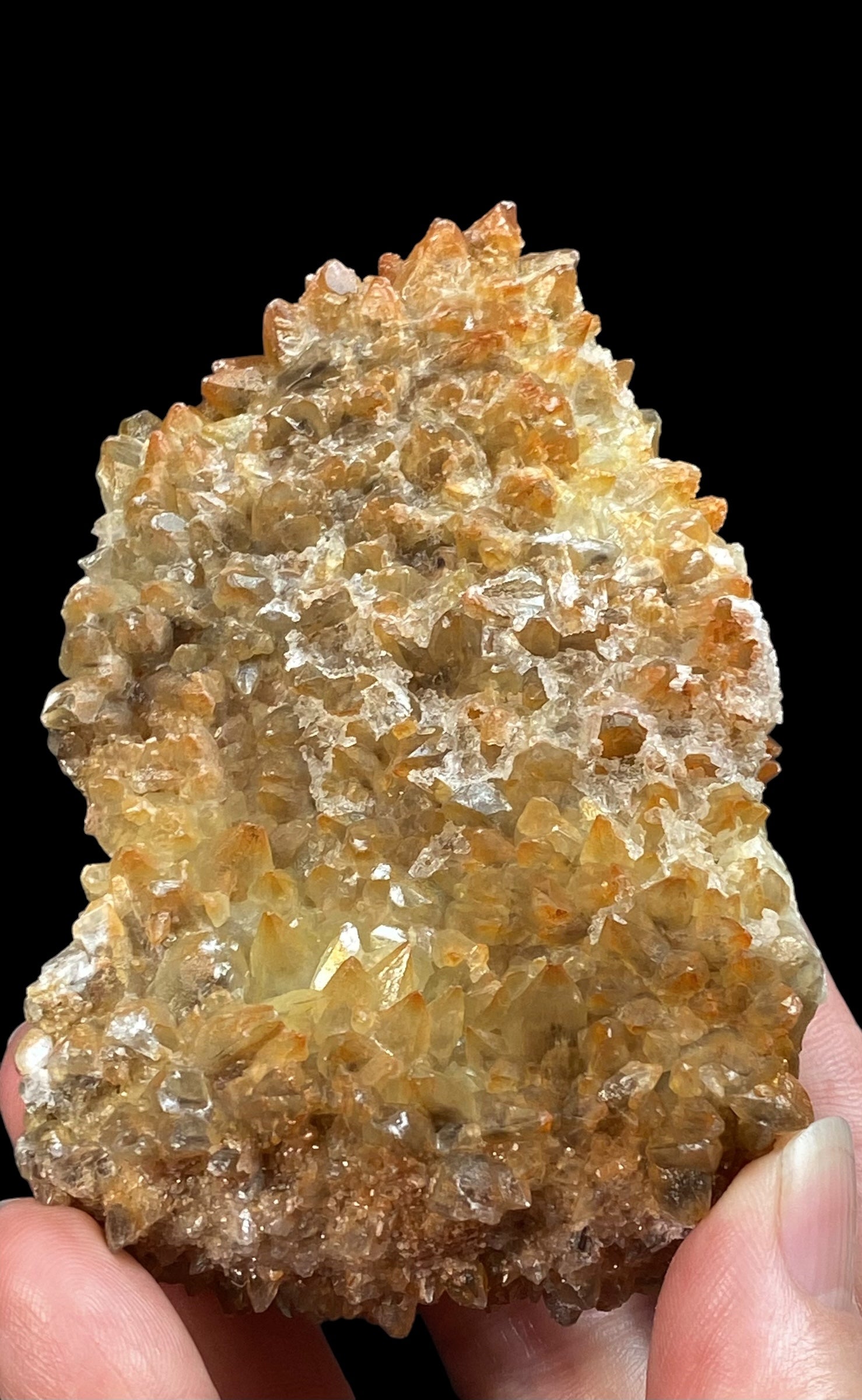 Dog Tooth Calcite Cluster with Natural Iridescent & Iron Oxide Surface Coating