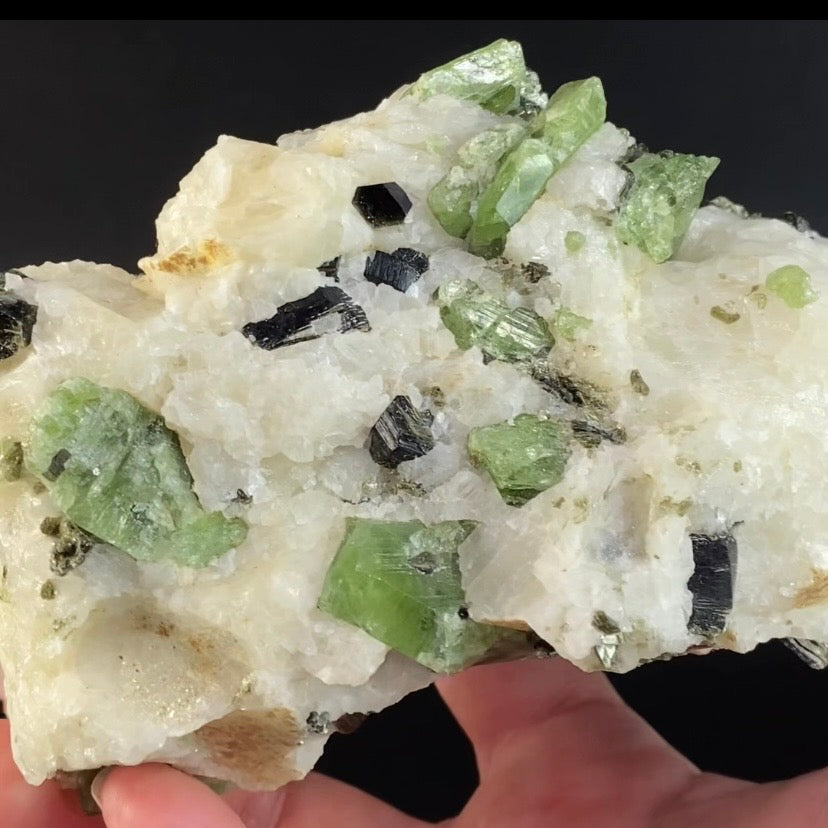 Diopside Crystals with Phlogopite Mica on Calcite Matrix, Badakhshan, Afghanistan