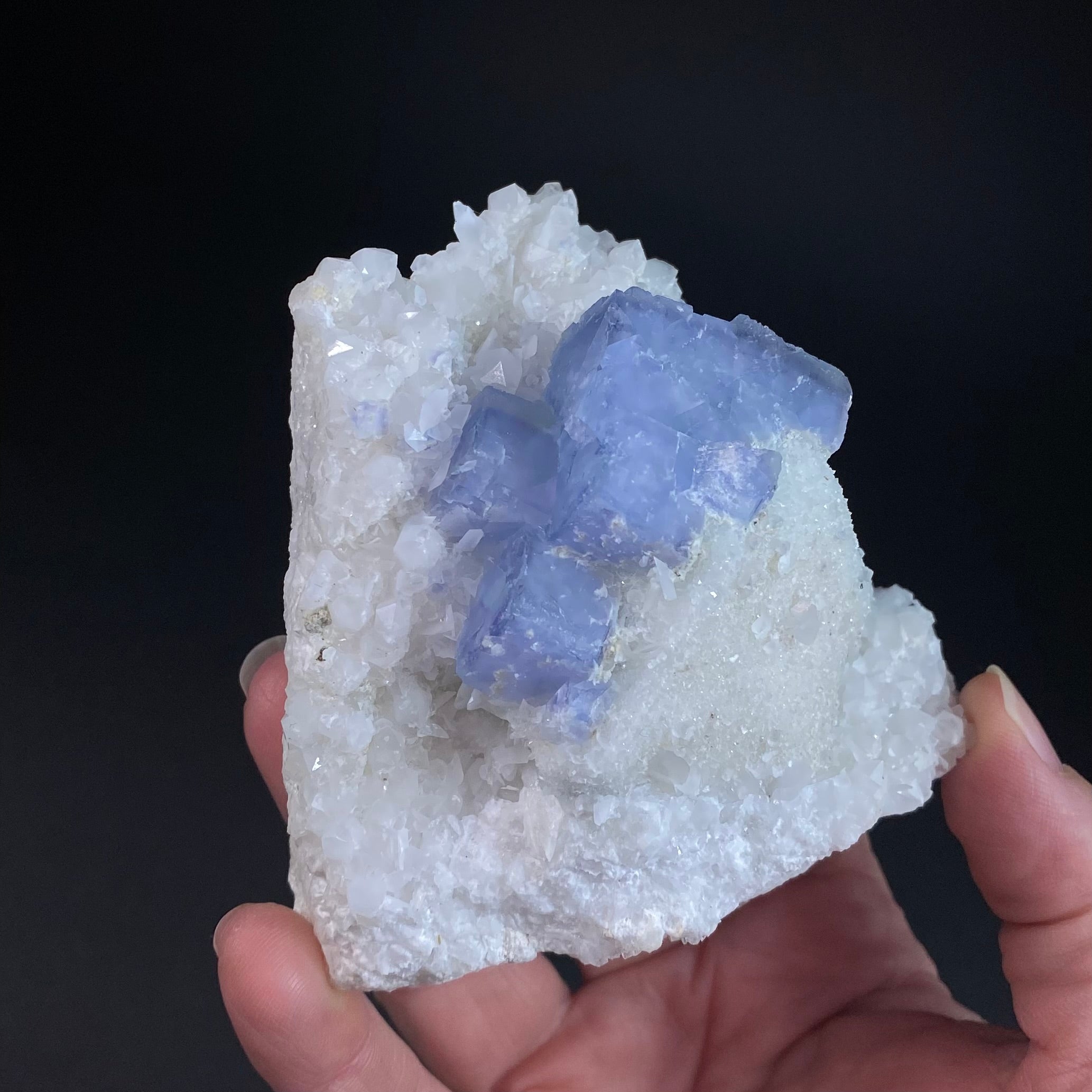 Blue Porcelain Fluorite Cluster with Quartz and Calcite, Yaogangxian Mine
