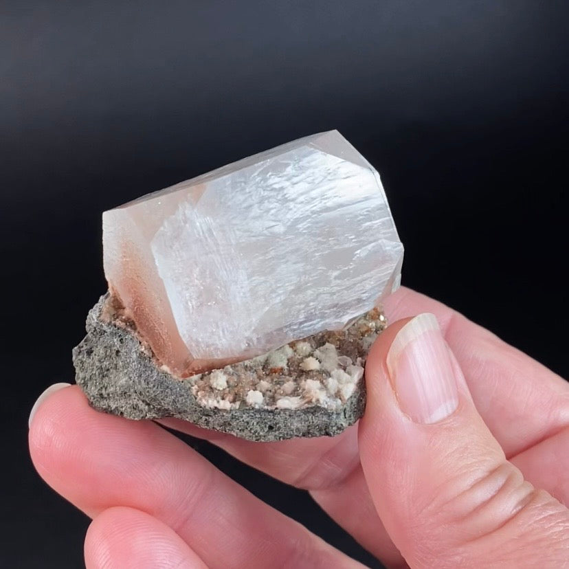 Clear Pseudo Cubic Apophyllite Crystal Cluster with Red Hematite Inclusions