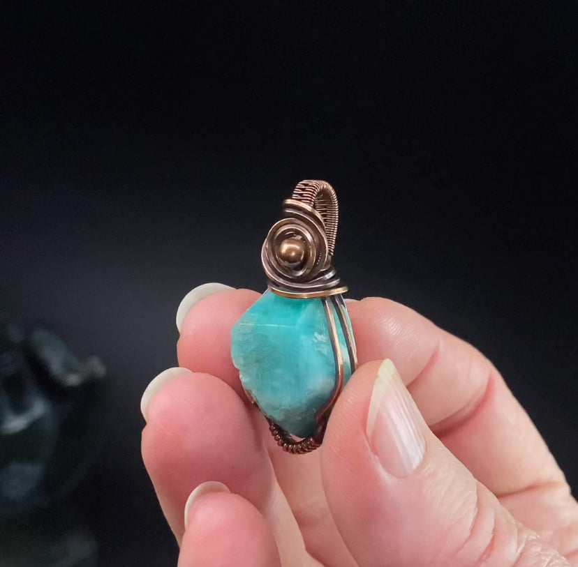 Natural Colorado Amazonite Crystal and Copper Handmade Wire Wrapped Pendant