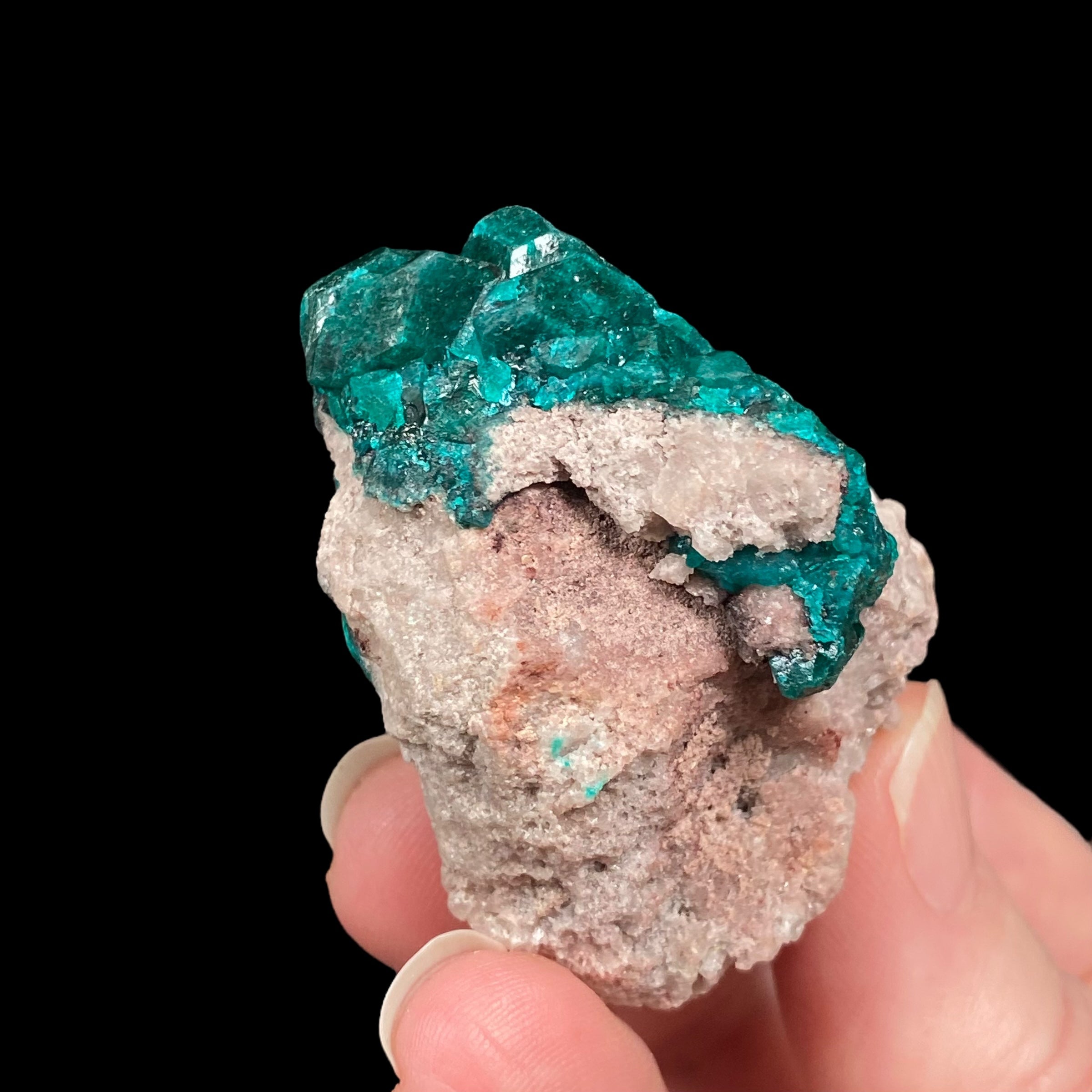 Dioptase Crystals on Sandy Quartz Rich Matrix