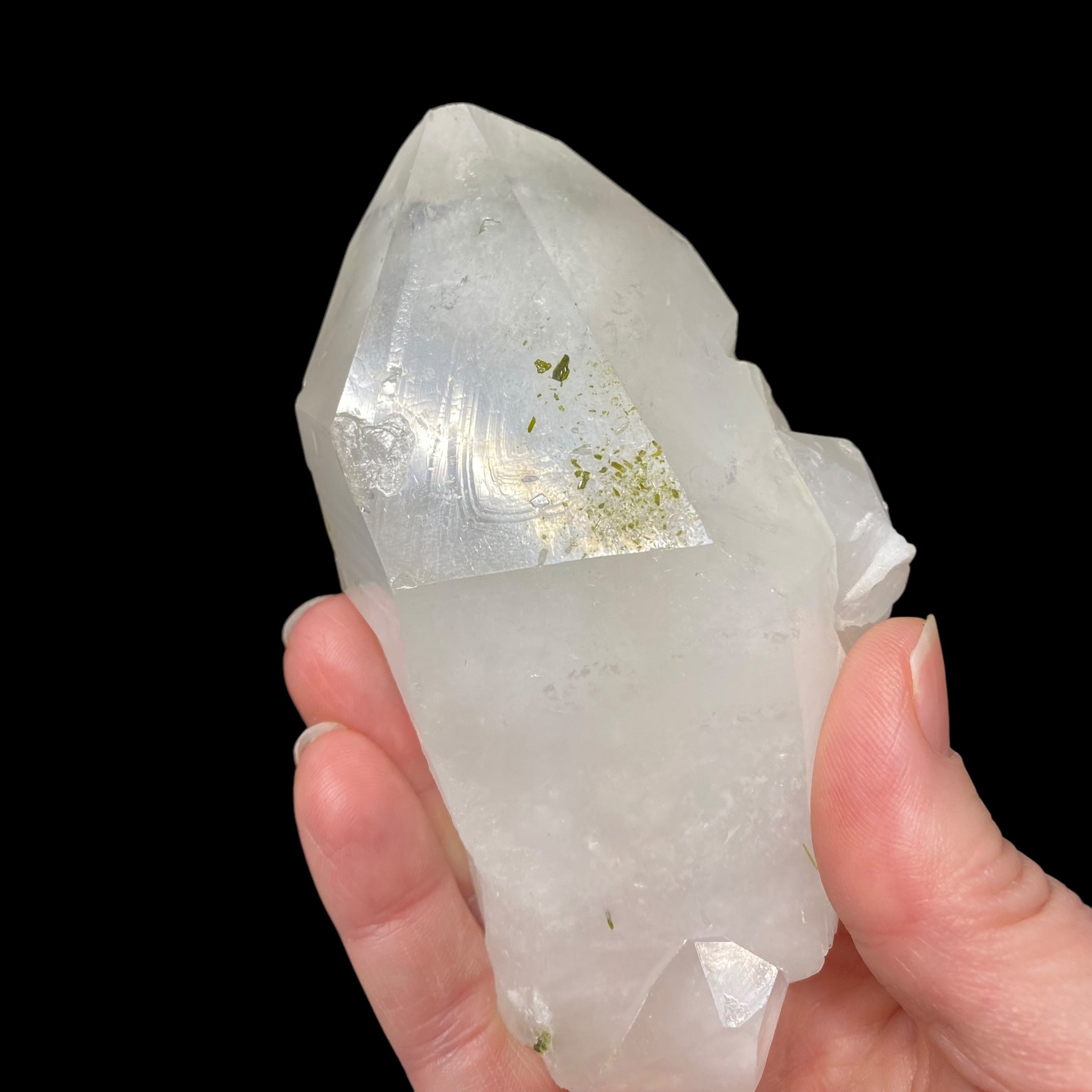 Quartz Crystal with Dark Green Epidote Crystals