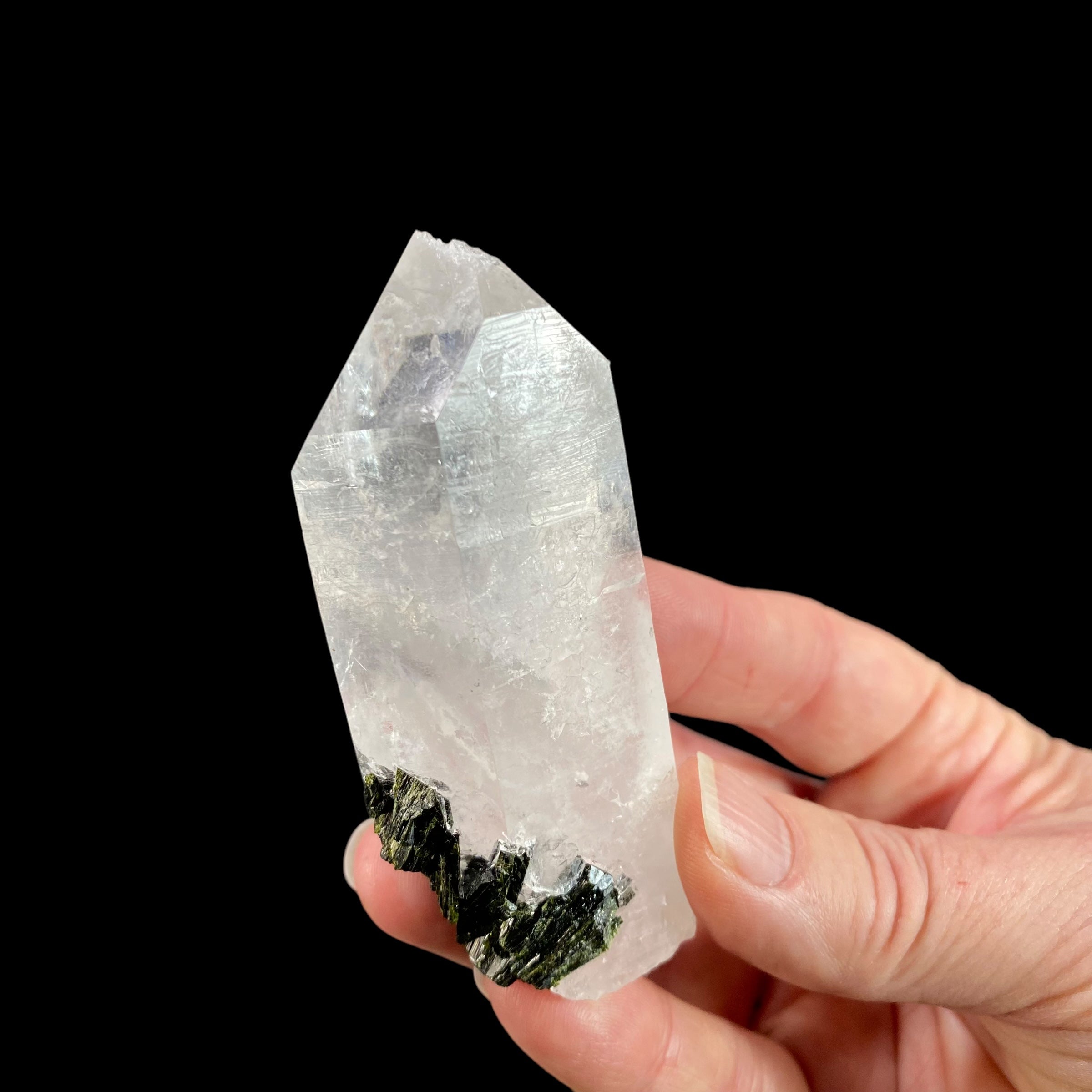 Quartz Crystal with Dark Green Epidote Crystals