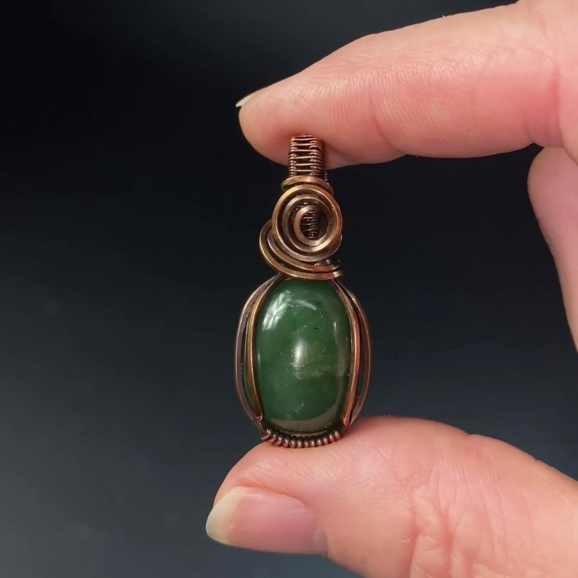 Nephrite Jade & Copper Wire Wrapped Pendant