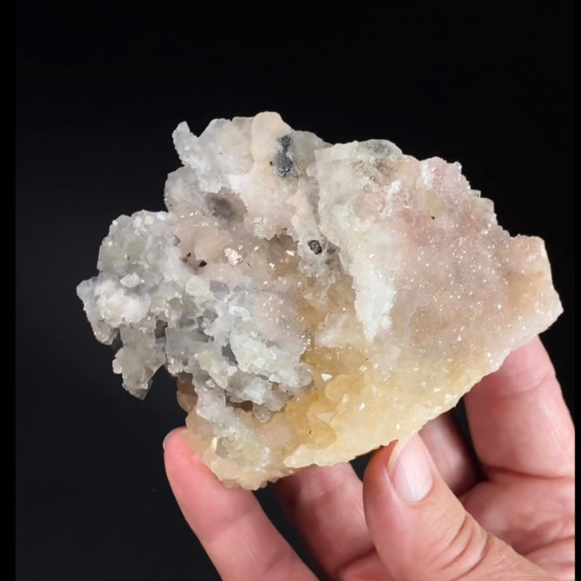 Pale Green Gray Cubic Fluorite Cluster with Amethyst
