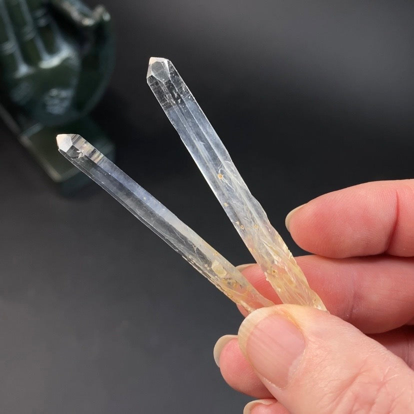 Singing Blue Smoke Lemurian Quartz Crystal Pair from Santander, Colombia